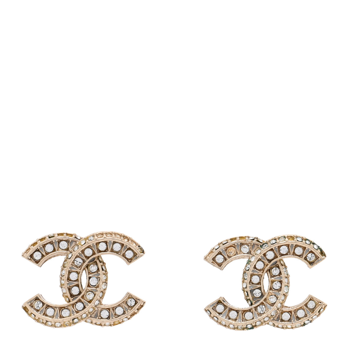 Chanel Crystal Timeless CC Earrings Light Gold 1 of 7