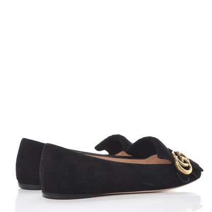 Gucci Kid Scamosciato GG Marmont Fringe Flats 38 Black 4 of 9