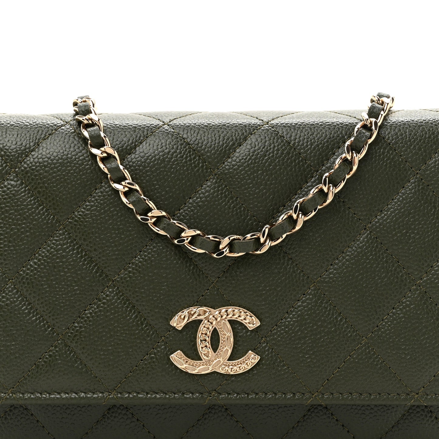 Caviar Quilted Multi Chain Wallet On Chain WOC Khaki