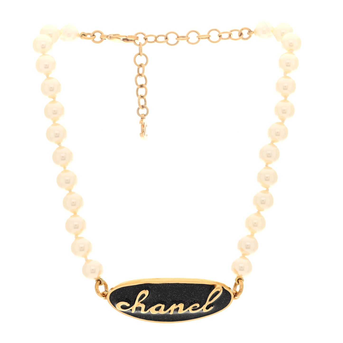 Pearl Metal Resin Logo Choker Gold Black Pearly White