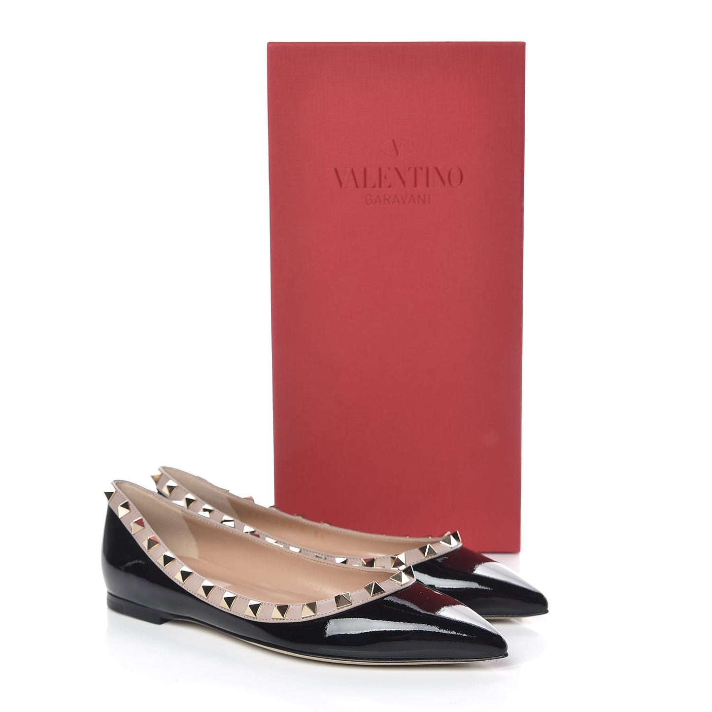 Patent Nappa Rockstud Ballerina Flats 35 Black Poudre