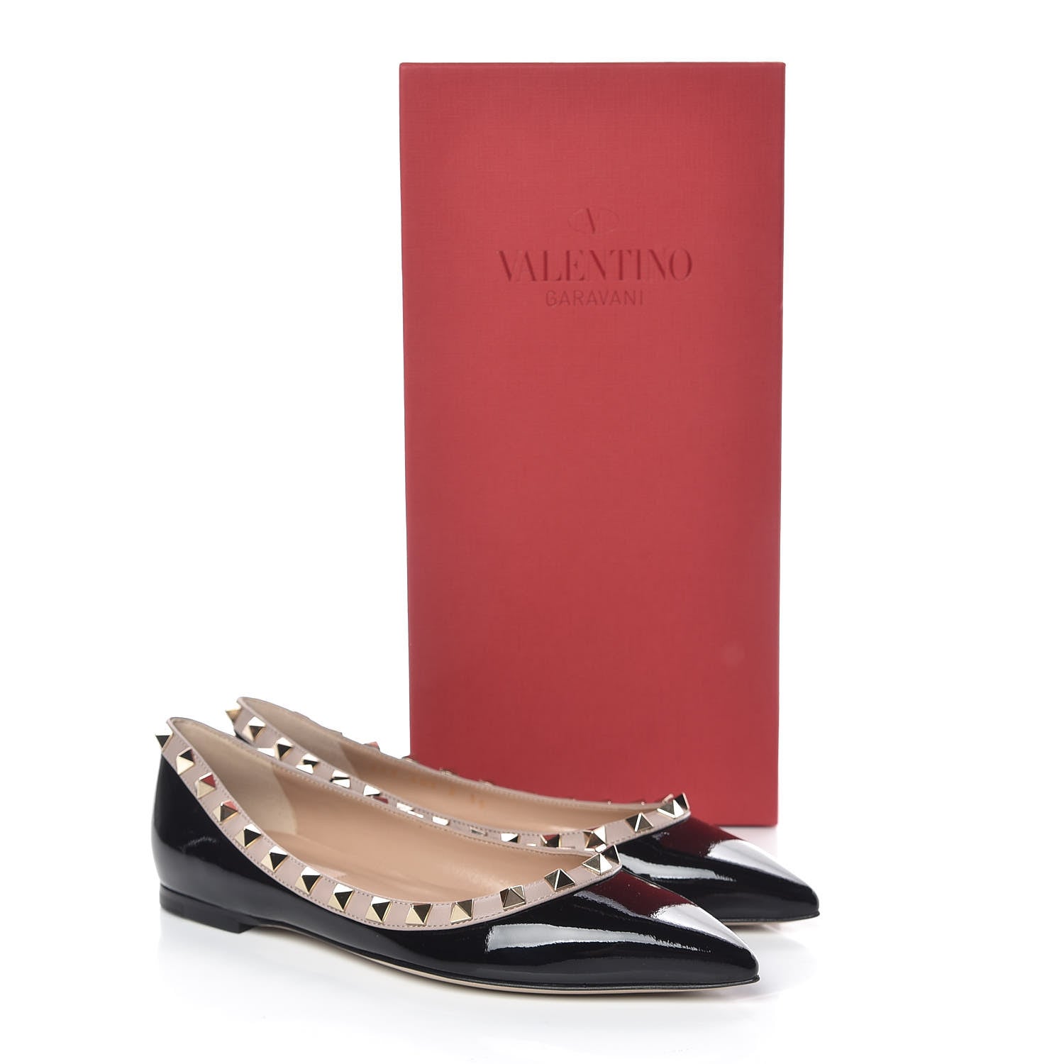 Valentino Garavani Patent Nappa Rockstud Ballerina Flats 35 Black Poudre 10 of 10