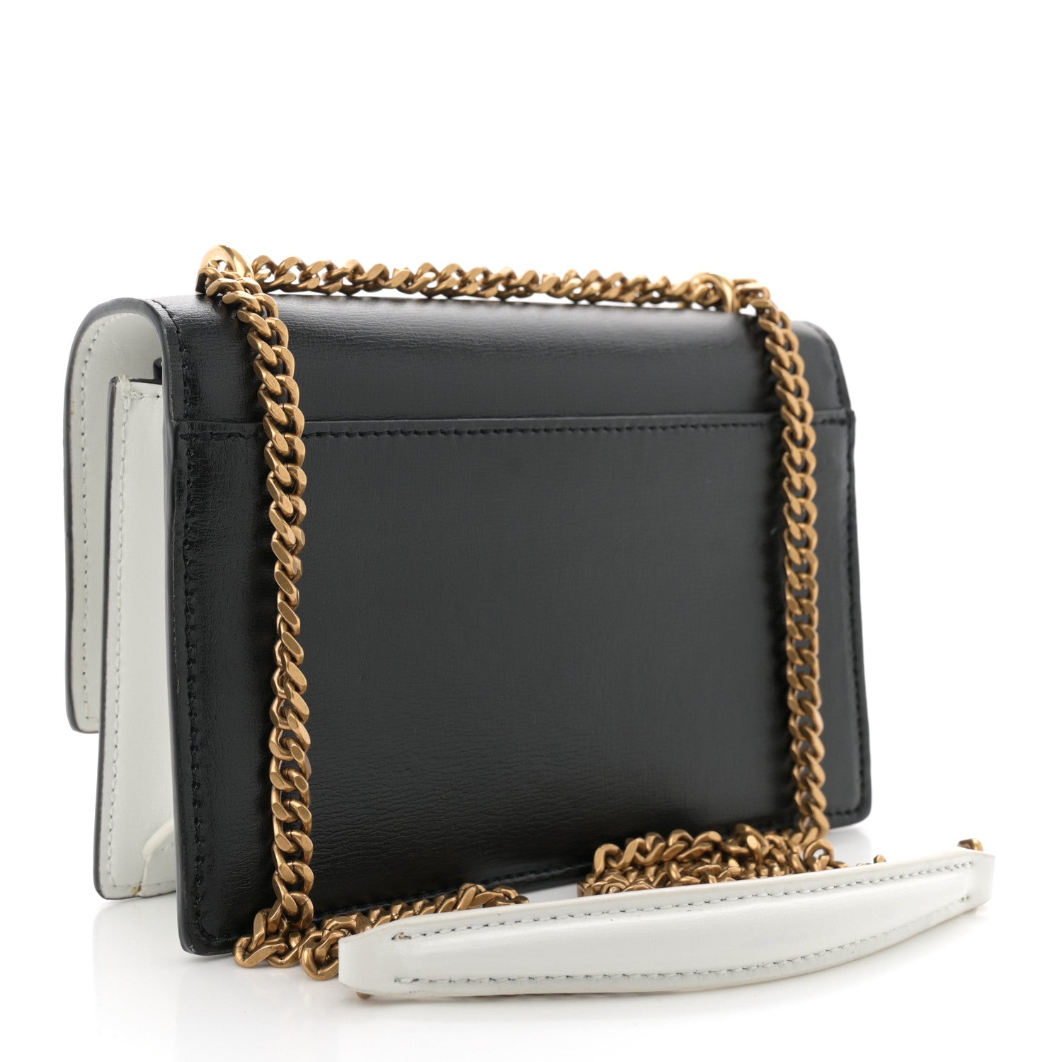 Saint Laurent New Aspen Calfskin Bi-Color Monogram Sunset Chain Wallet Black Dirty White 3 of 14
