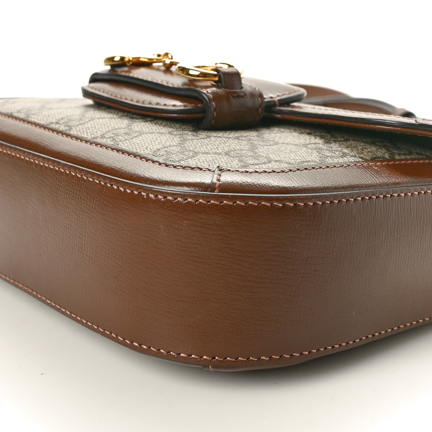 GG Supreme Monogram Web Mini Horsebit 1955 Shoulder Bag Beige Ebony Brown Sugar