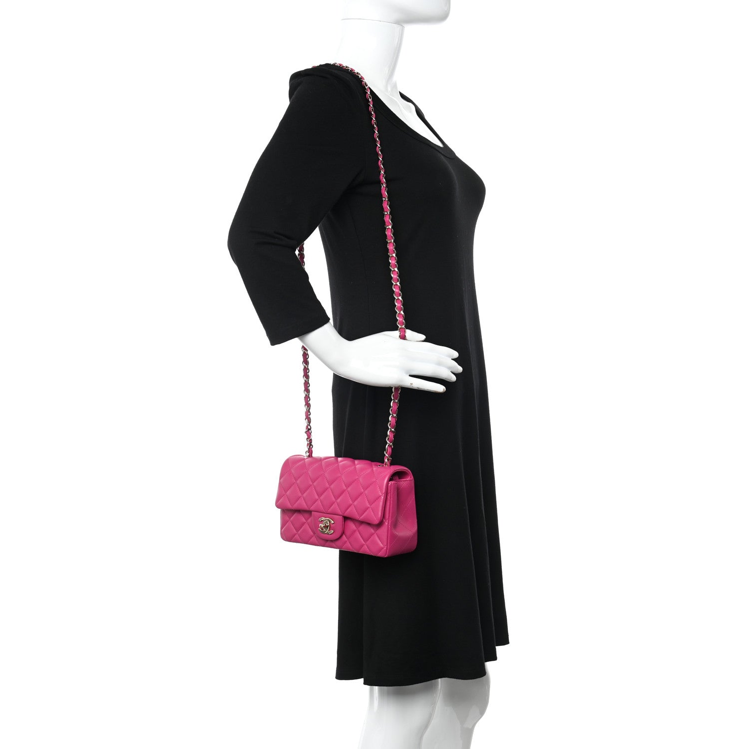Chanel Lambskin Quilted Mini Rectangular Flap Fuchsia 2 of 11