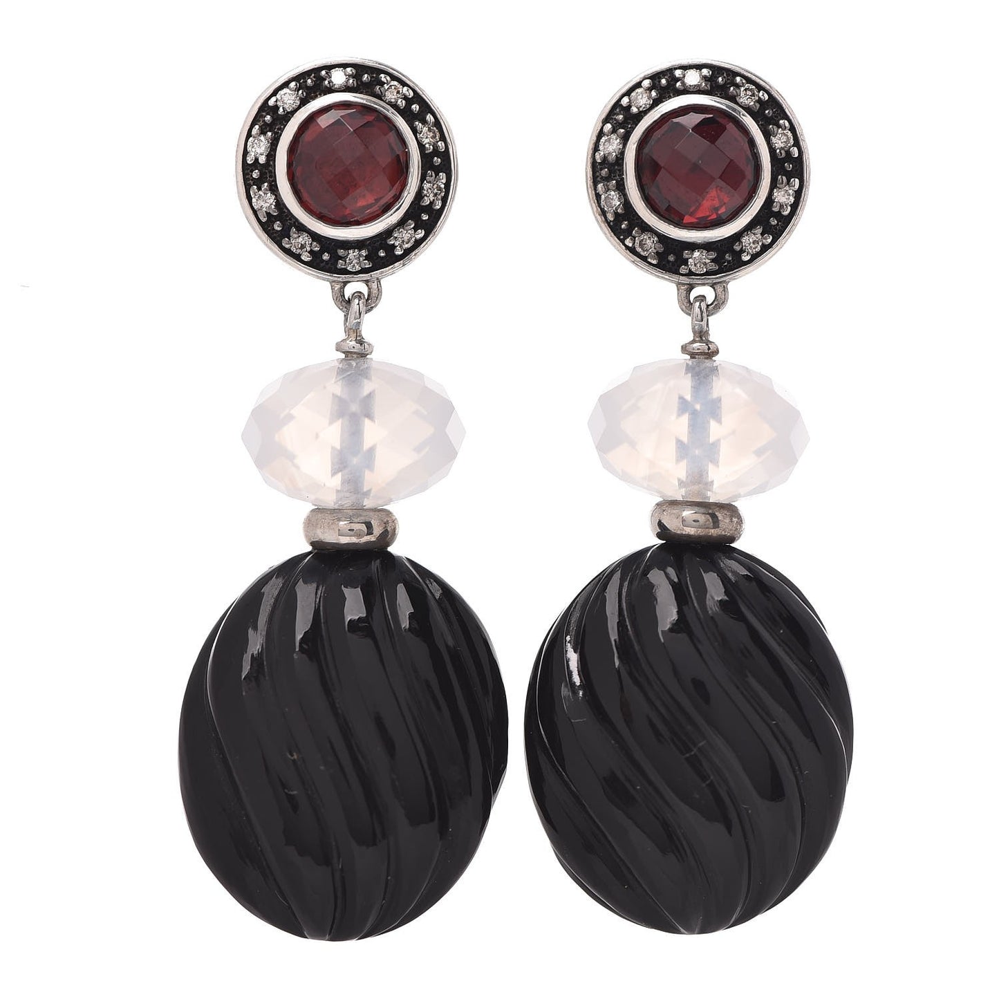 Sterling Silver Diamond Garnet Quartz Onyx Sculpted Earrings