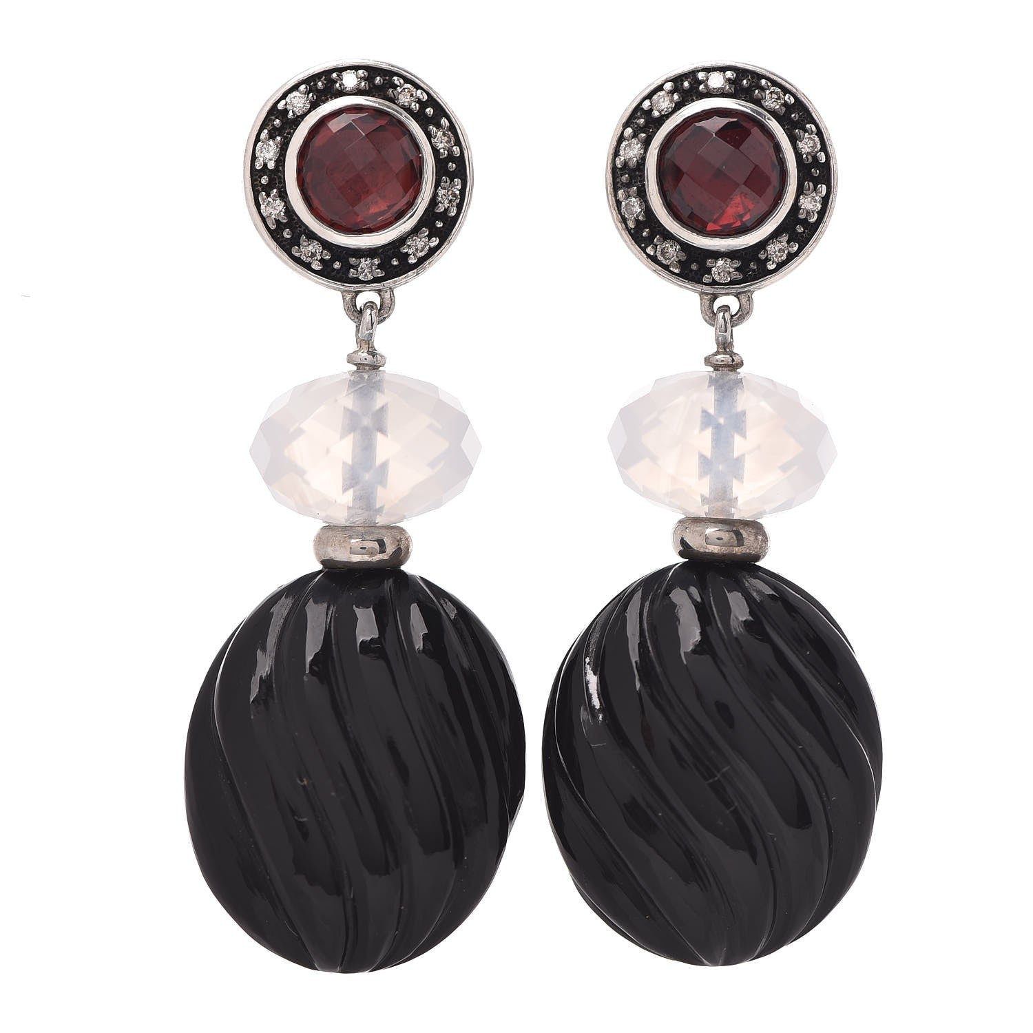 David Yurman Sterling Silver Diamond Garnet Quartz Onyx Sculpted Earrings 1 of 5