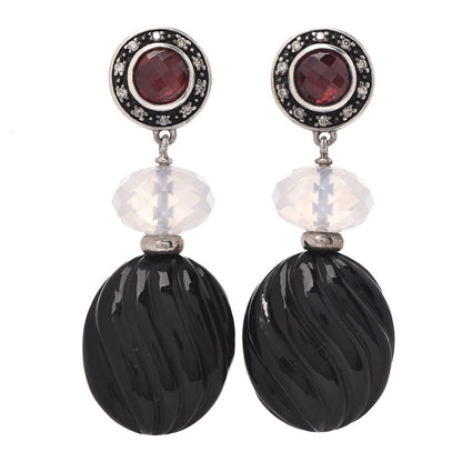 David Yurman Sterling Silver Diamond Garnet Quartz Onyx Sculpted Earrings 1 of 5