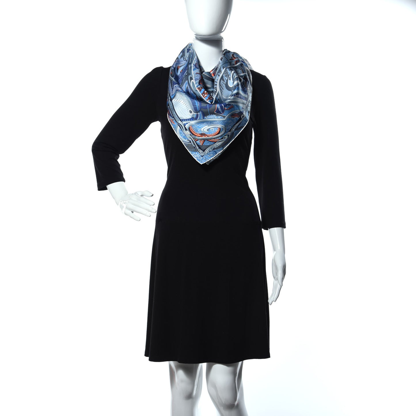 Silk De la Mer Au Ciel Scarf 90 Blue Jean Ceil Corail