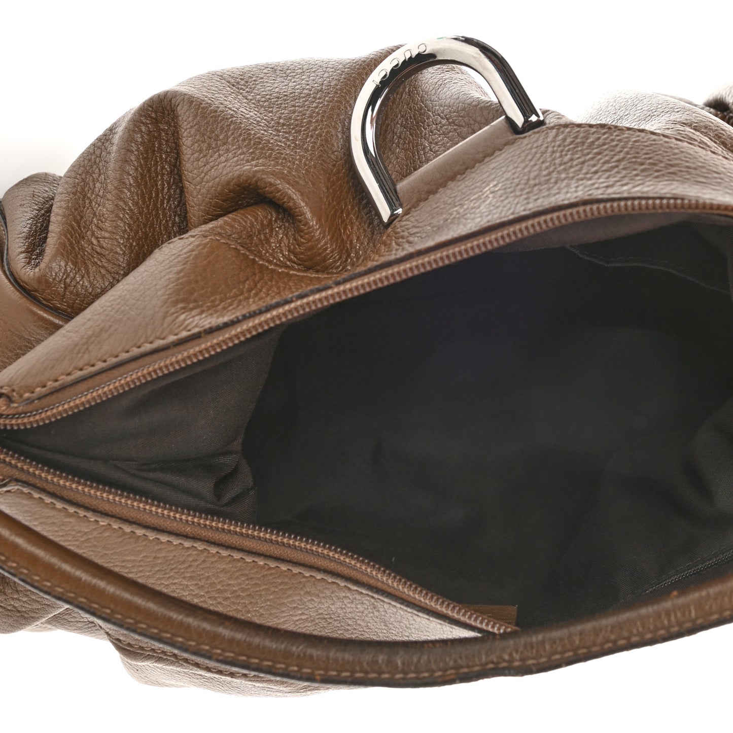 Calfskin Large D Gold Ring Shoulder Bag Brown