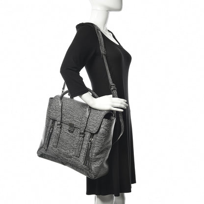 3.1 Phillip Lim 3.1 Textured Calfskin Large Pashli Satchel Black Cream 2 of 9