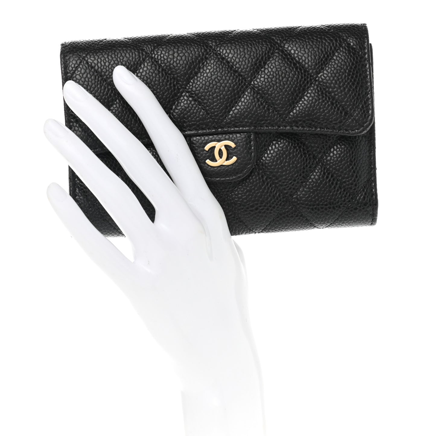 Caviar Quilted Medium Flap Wallet Black