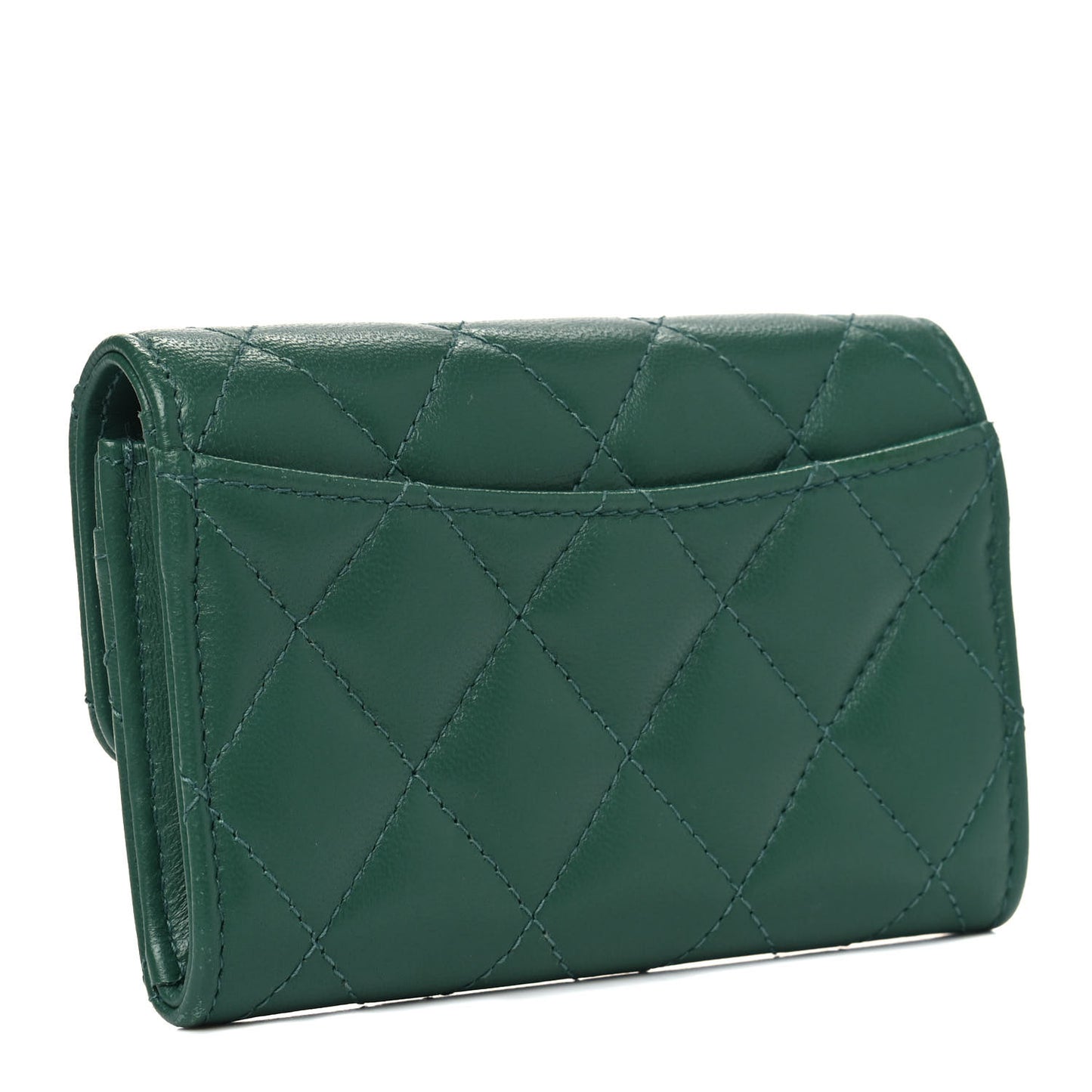 Lambskin Quilted Flap Card Holder Wallet Green