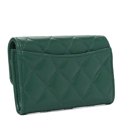 Chanel Lambskin Quilted Flap Card Holder Wallet Green 2 of 4