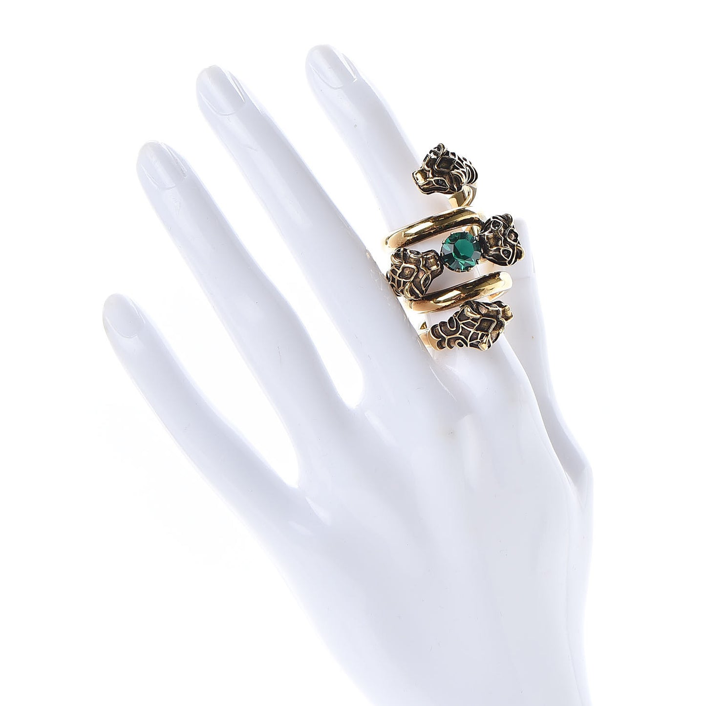 Crystal Tiger Heads Double Wrap Ring 8 Aged Gold