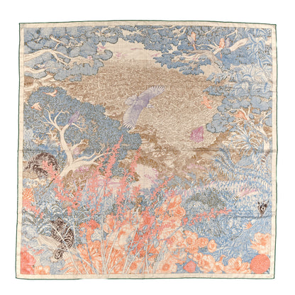 Hermes Cashmere Silk Retour a la Nature 140 Bleu Kaki Orange 1 of 4