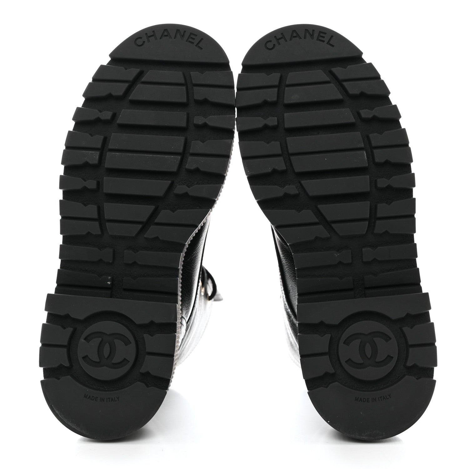 Chanel Grained Calfskin Shiny Calfskin CC Lace Up Combat Boots 39.5 Black 5 of 8