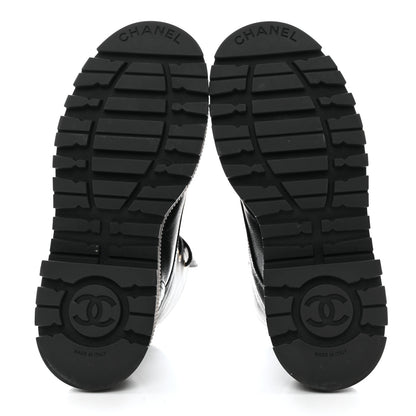 Chanel Grained Calfskin Shiny Calfskin CC Lace Up Combat Boots 39.5 Black 5 of 8