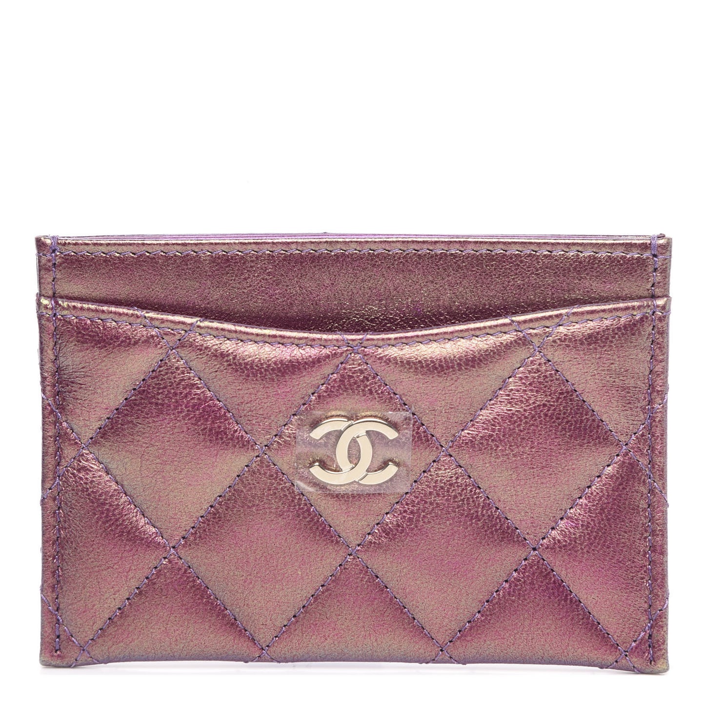 Iridescent Lambskin Quilted Card Holder Purple