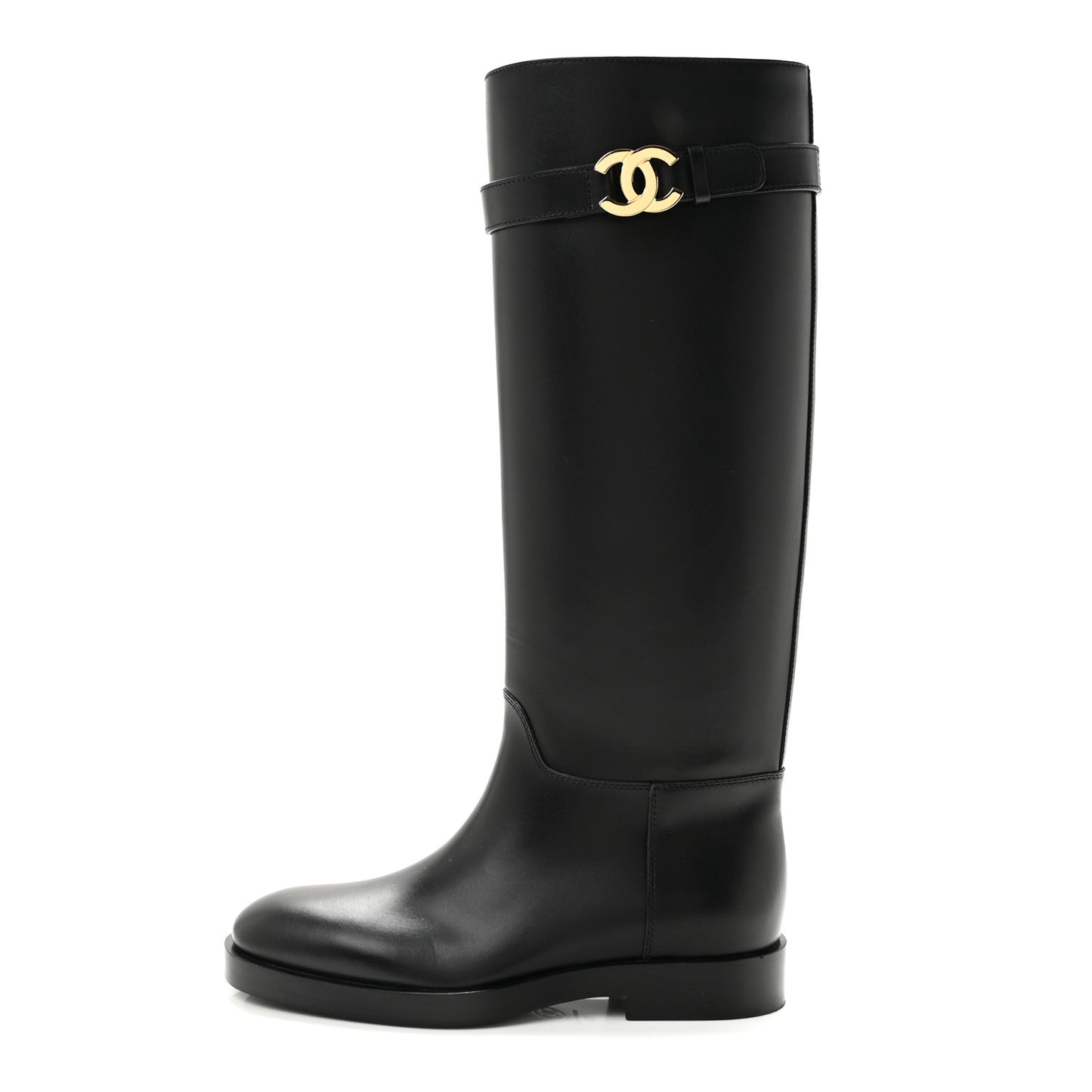 Calfskin CC Buckle High Boots 38 Black