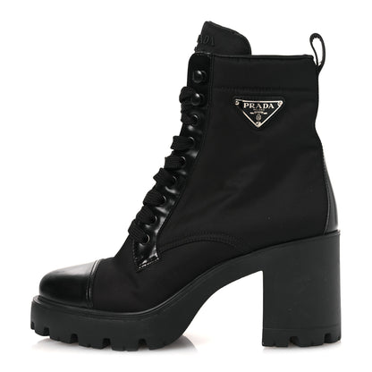 Prada Spazzolato Re-Nylon Metal Triangle Logo Lace Up 55mm Ankle Boots 38.5 Black 1 of 11