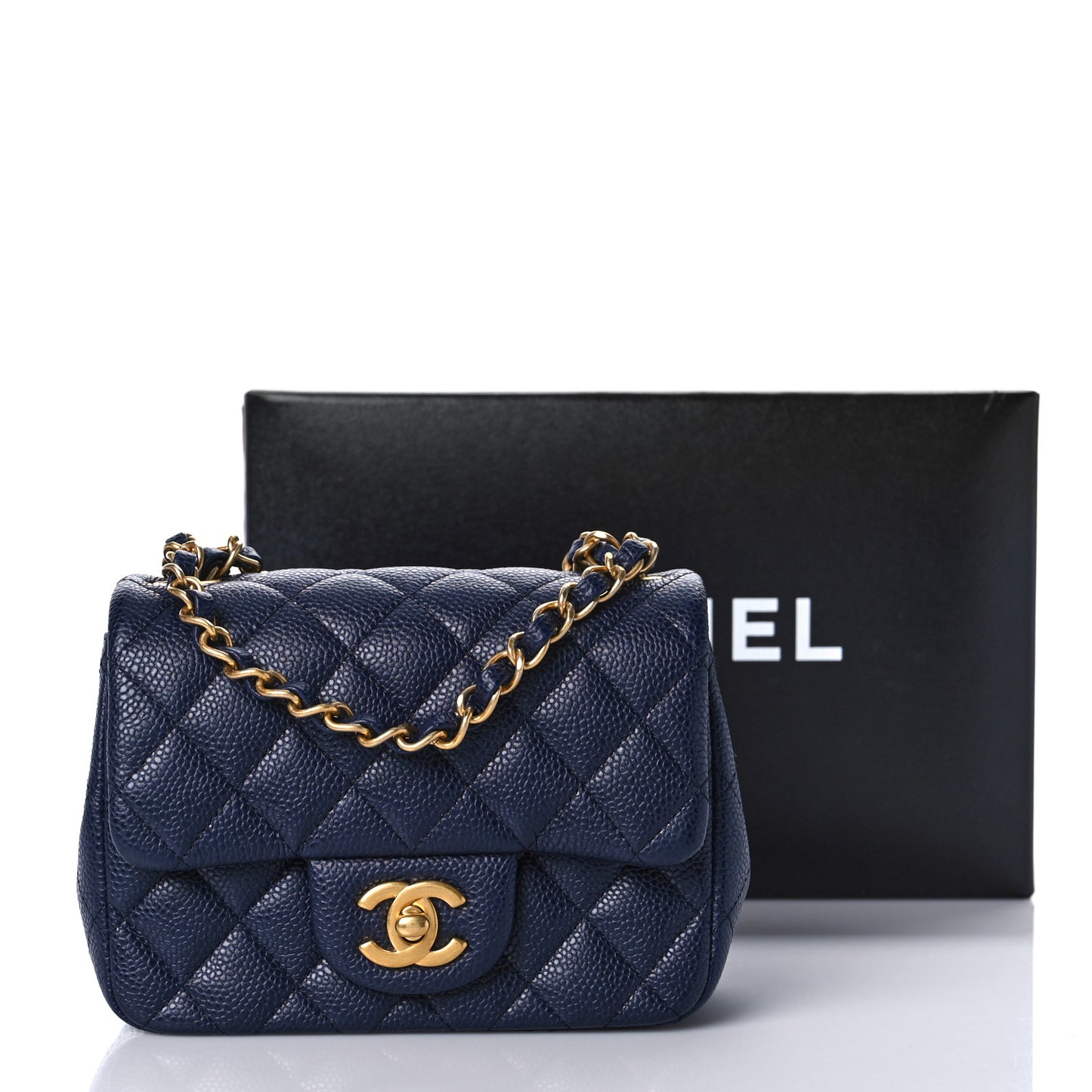 Caviar Quilted Mini Square Flap Navy