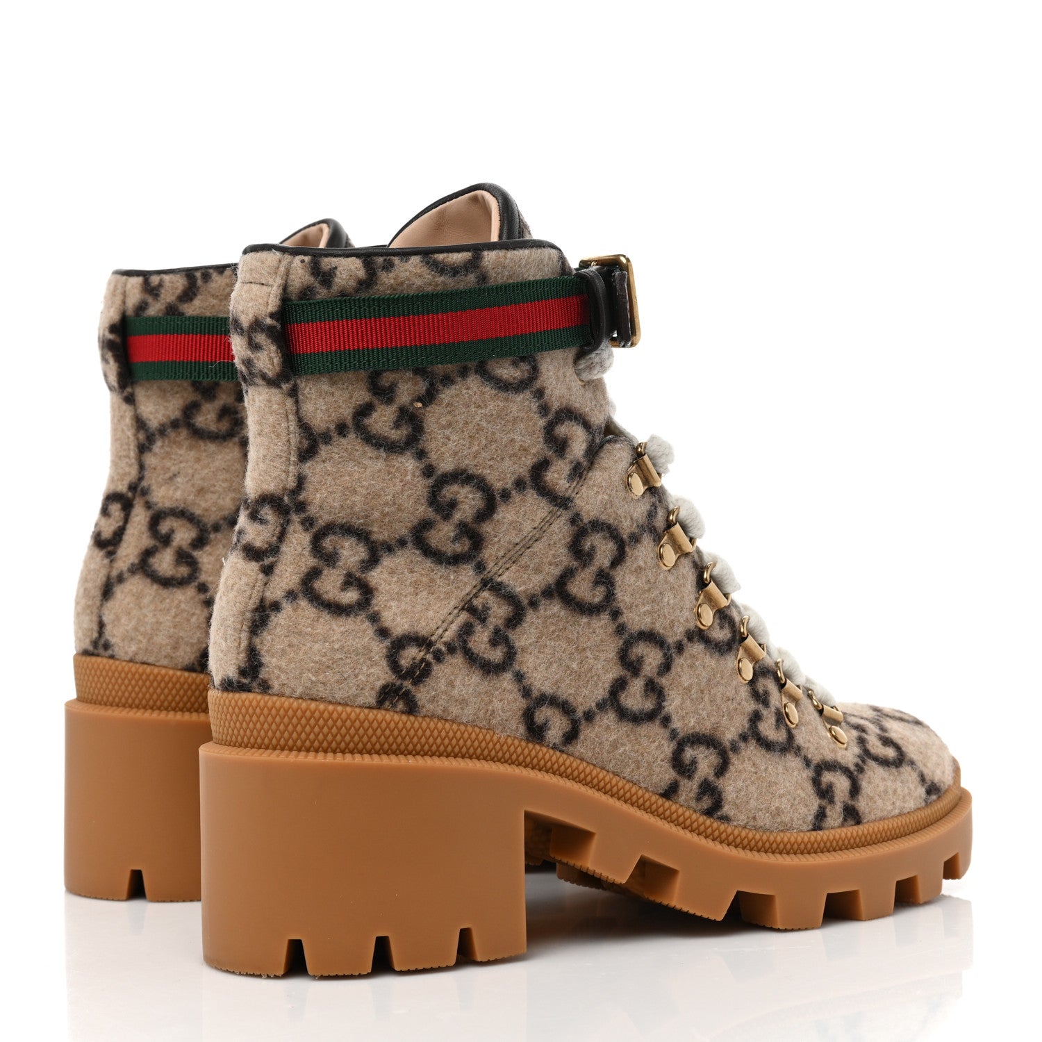 Gucci Covered Wool Big GG Monogram Womens Lace Up Combat Ankle Boots 38.5 Beige Ebony Cocoa 4 of 7