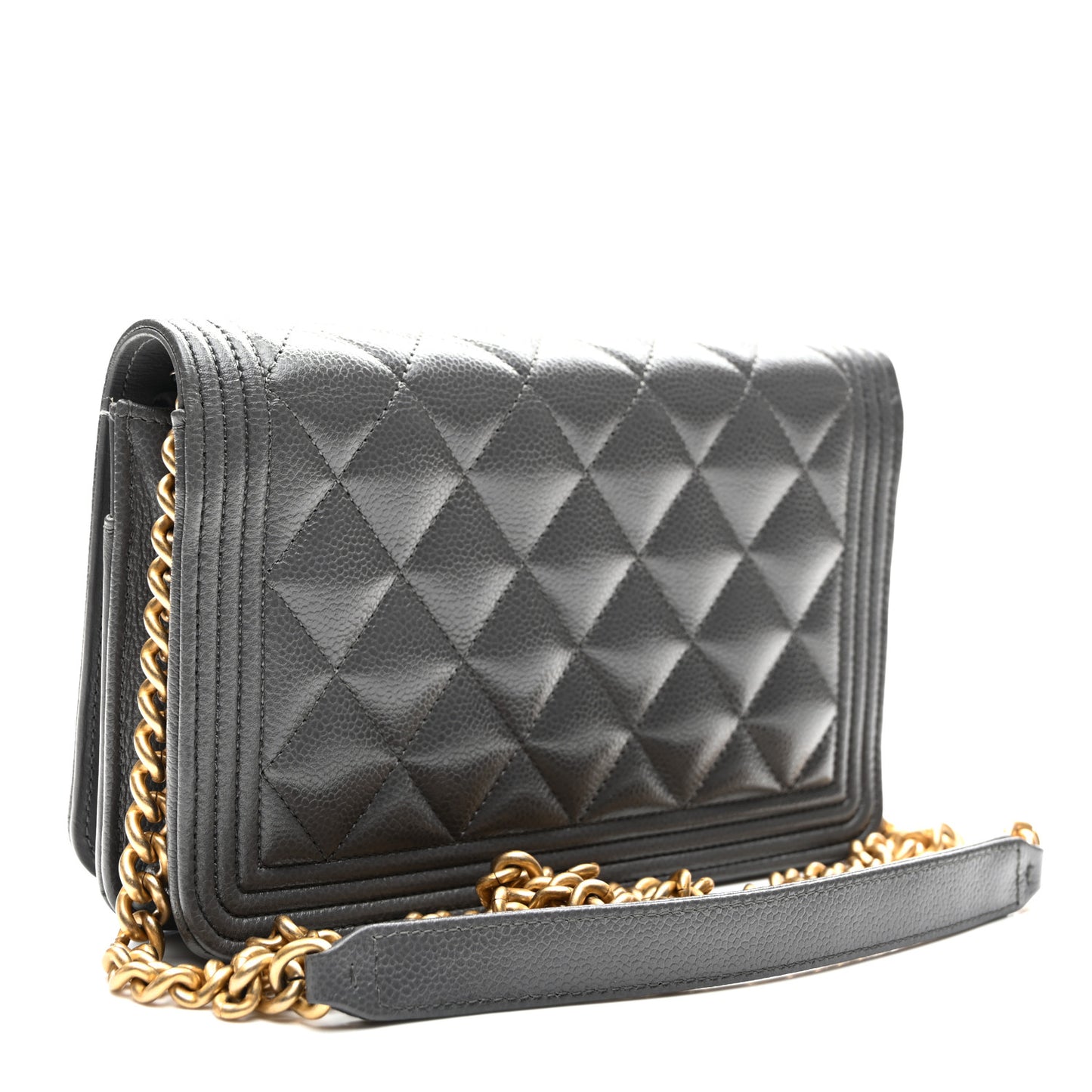 Caviar Quilted Boy Wallet On Chain WOC Grey