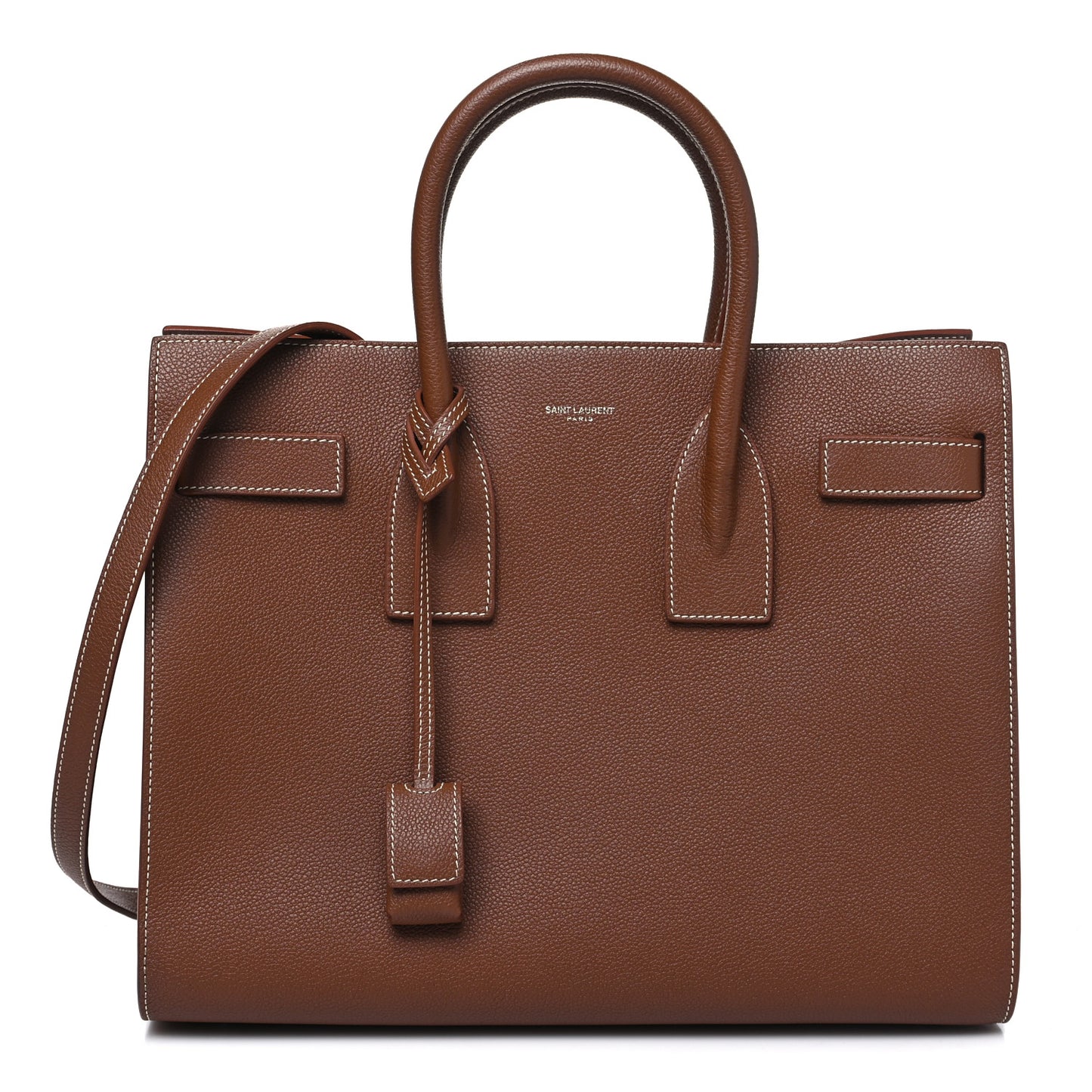 Grained Calfskin Topstitch Small Sac De Jour Cognac