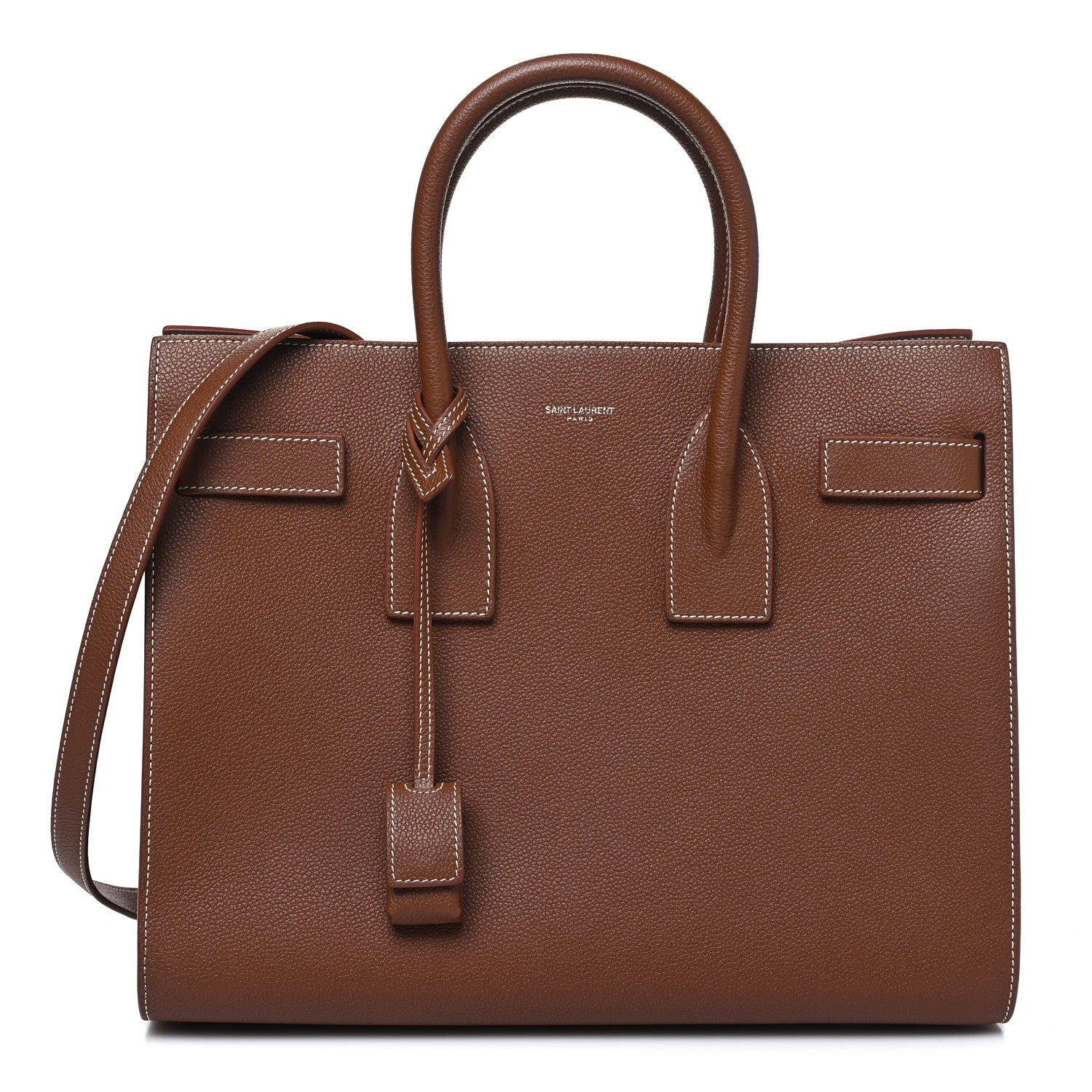 Saint Laurent Grained Calfskin Topstitch Small Sac De Jour Cognac 1 of 11
