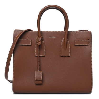 Saint Laurent Grained Calfskin Topstitch Small Sac De Jour Cognac 1 of 11
