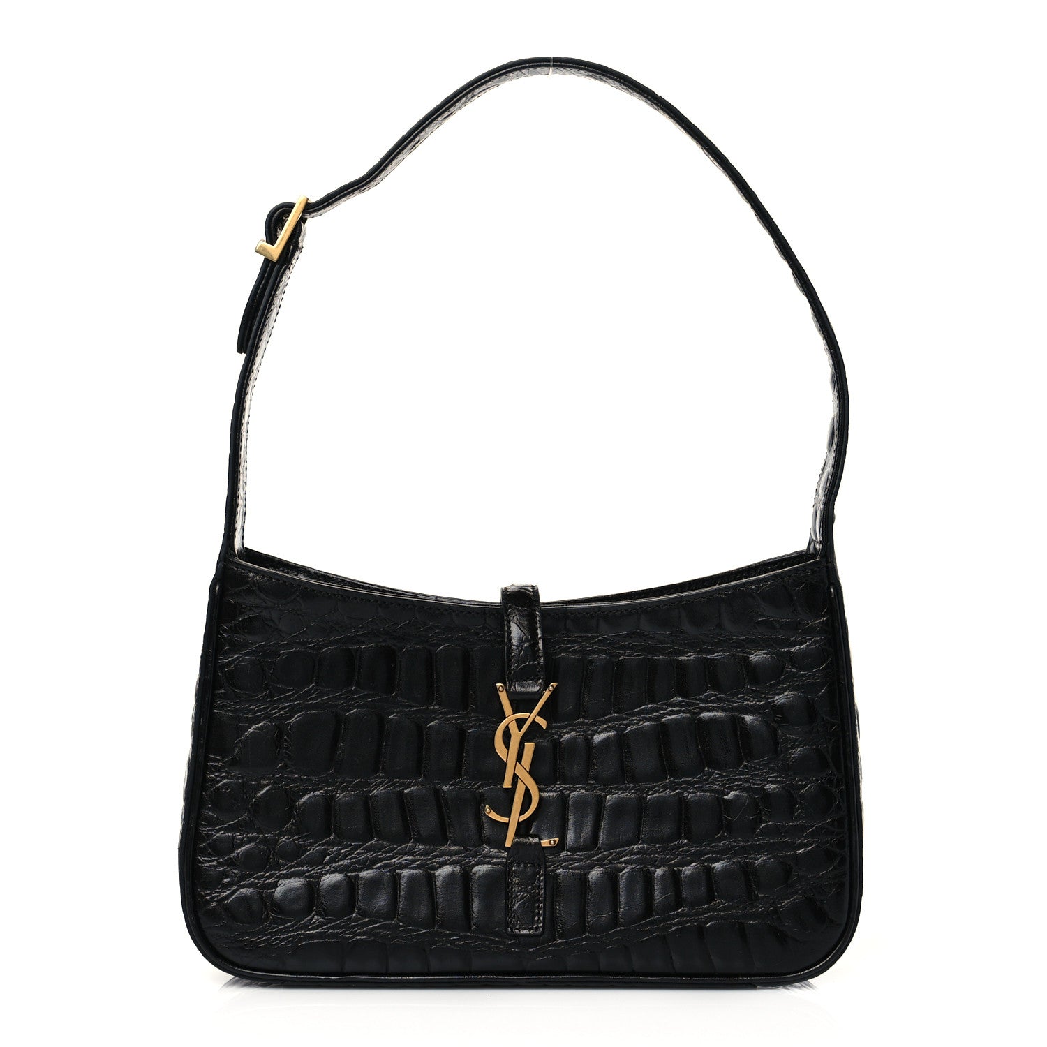 Saint Laurent Calfskin Crocodile Embossed Le 5 A 7 Hobo Black 1 of 10
