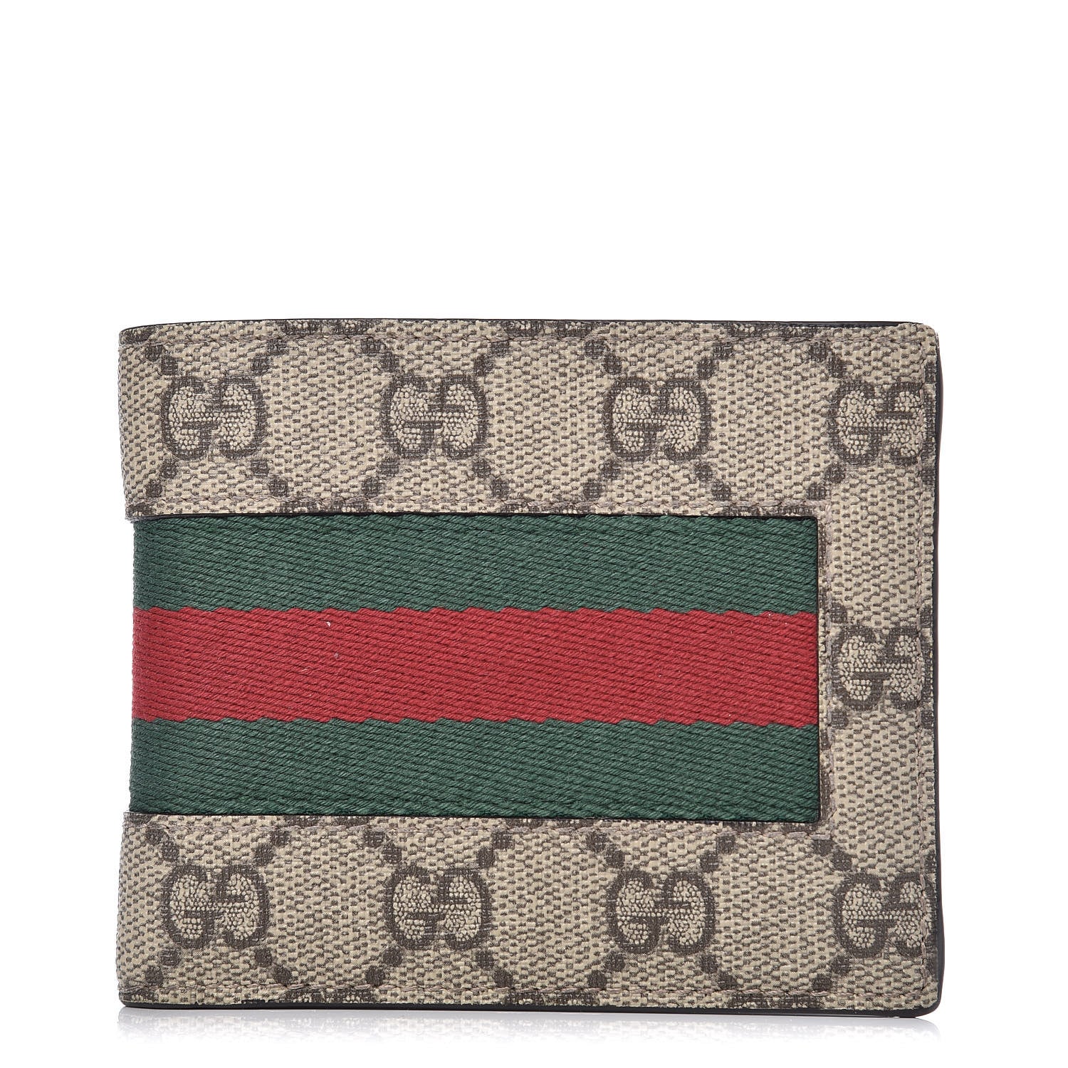 Gucci GG Supreme Monogram Selleria Calfskin Web New Web Bi-Fold Wallet Beige Ebony Cocoa 1 of 9