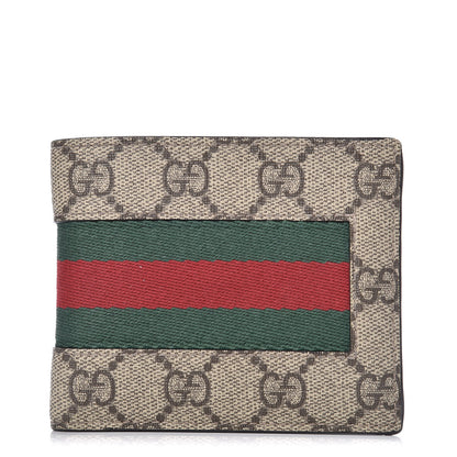 Gucci GG Supreme Monogram Selleria Calfskin Web New Web Bi-Fold Wallet Beige Ebony Cocoa 1 of 9