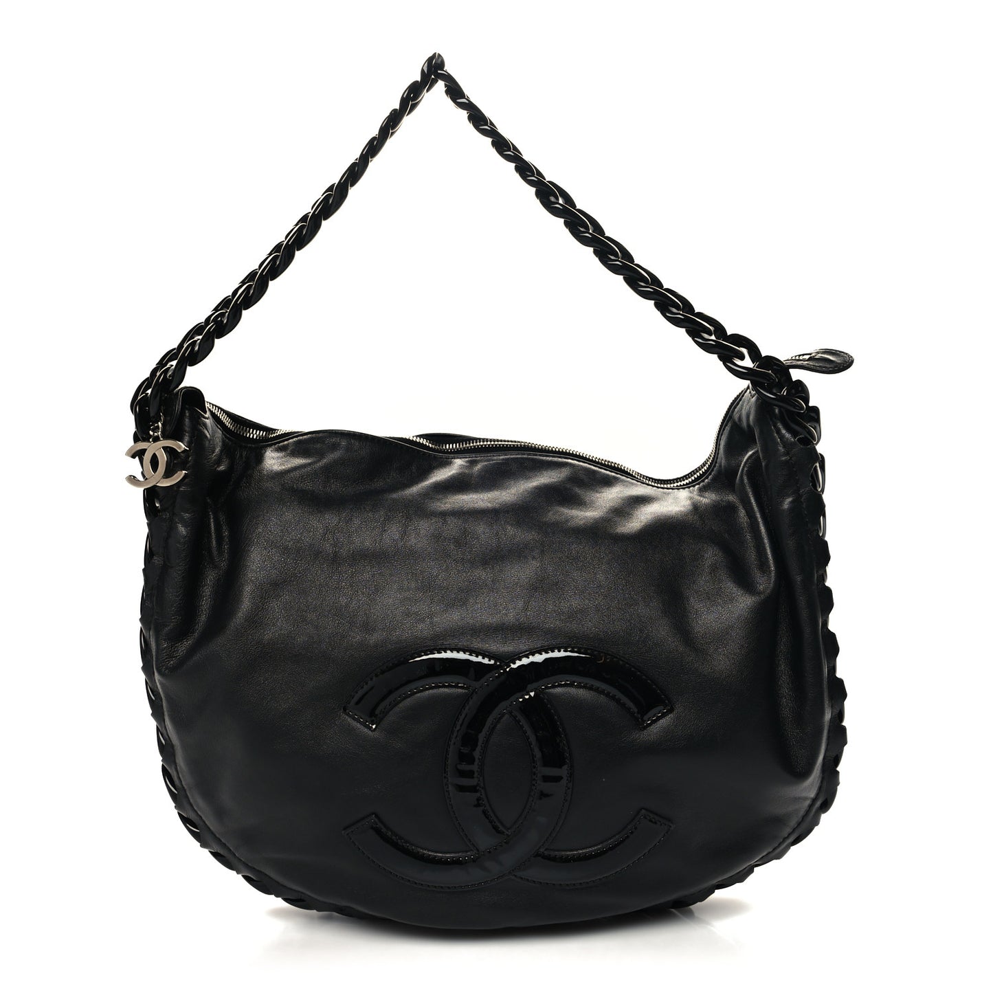 Calfskin Modern Chain Rhodoid Hobo Black