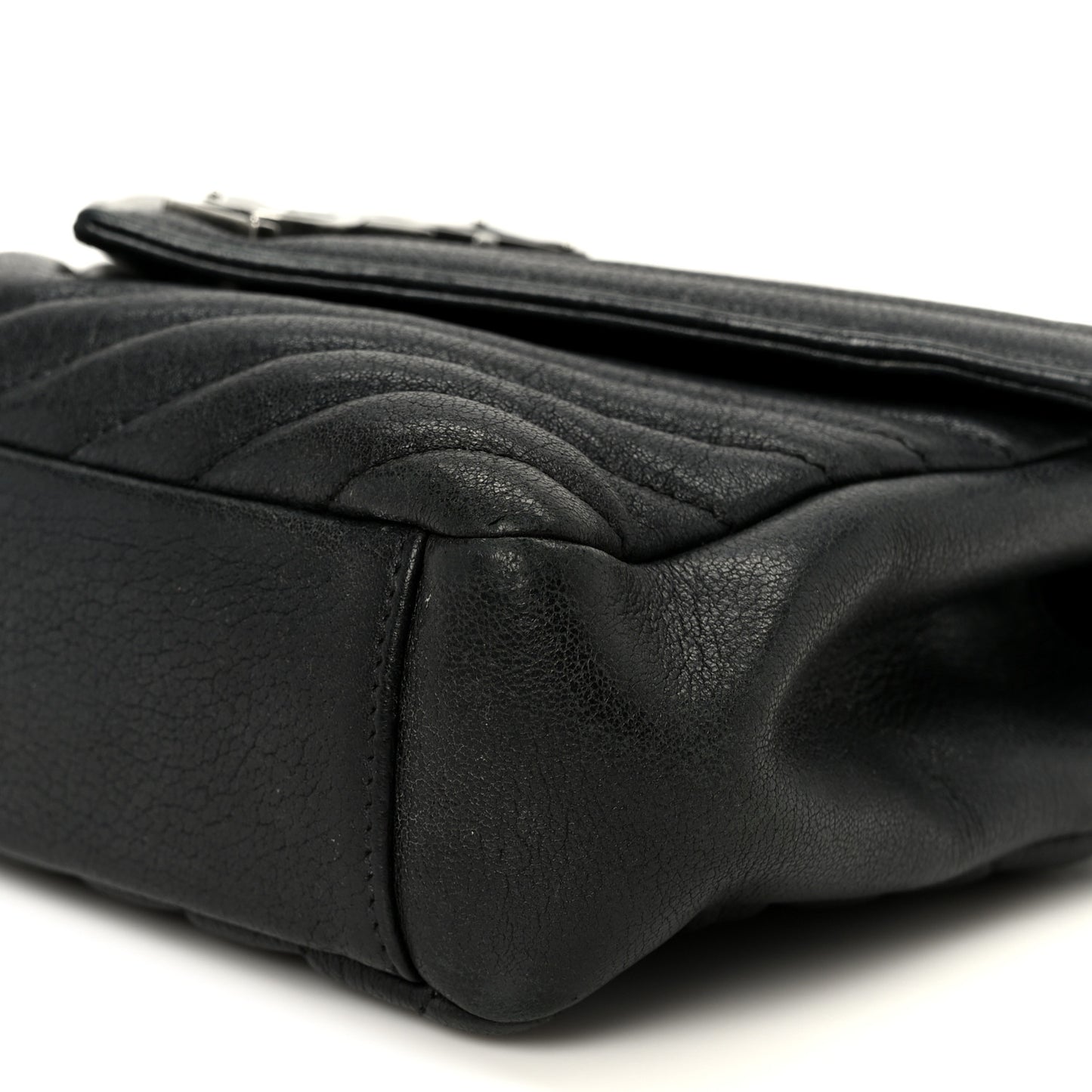 Sheepskin Matelasse Chevron Monogram Monochrome Medium College Bag Black
