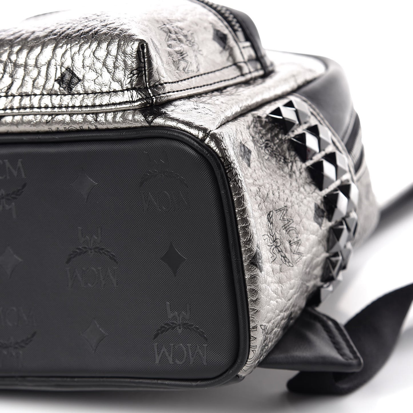 Metallic Visetos Side Stud Mini Stark Backpack Silver Black