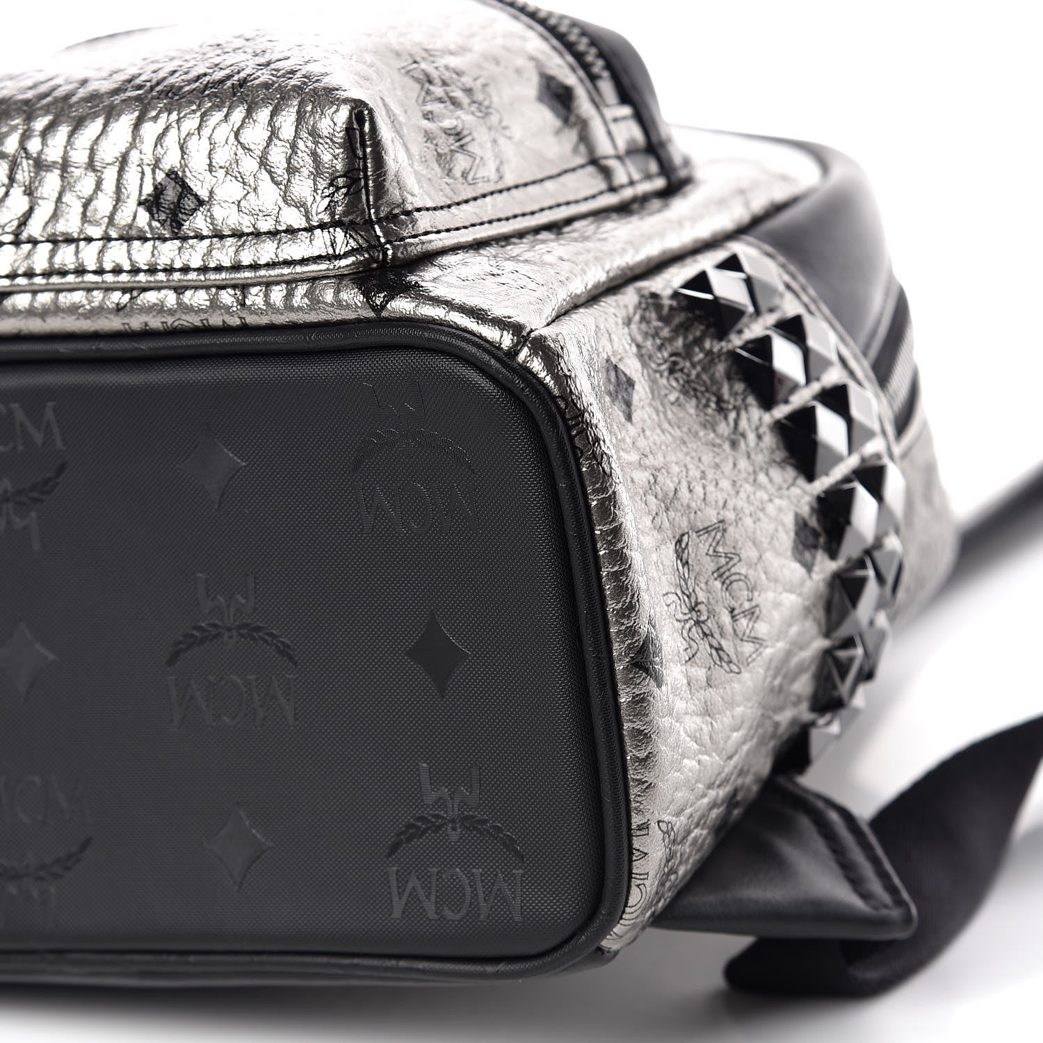 MCM Metallic Visetos Side Stud Mini Stark Backpack Silver Black 9 of 9