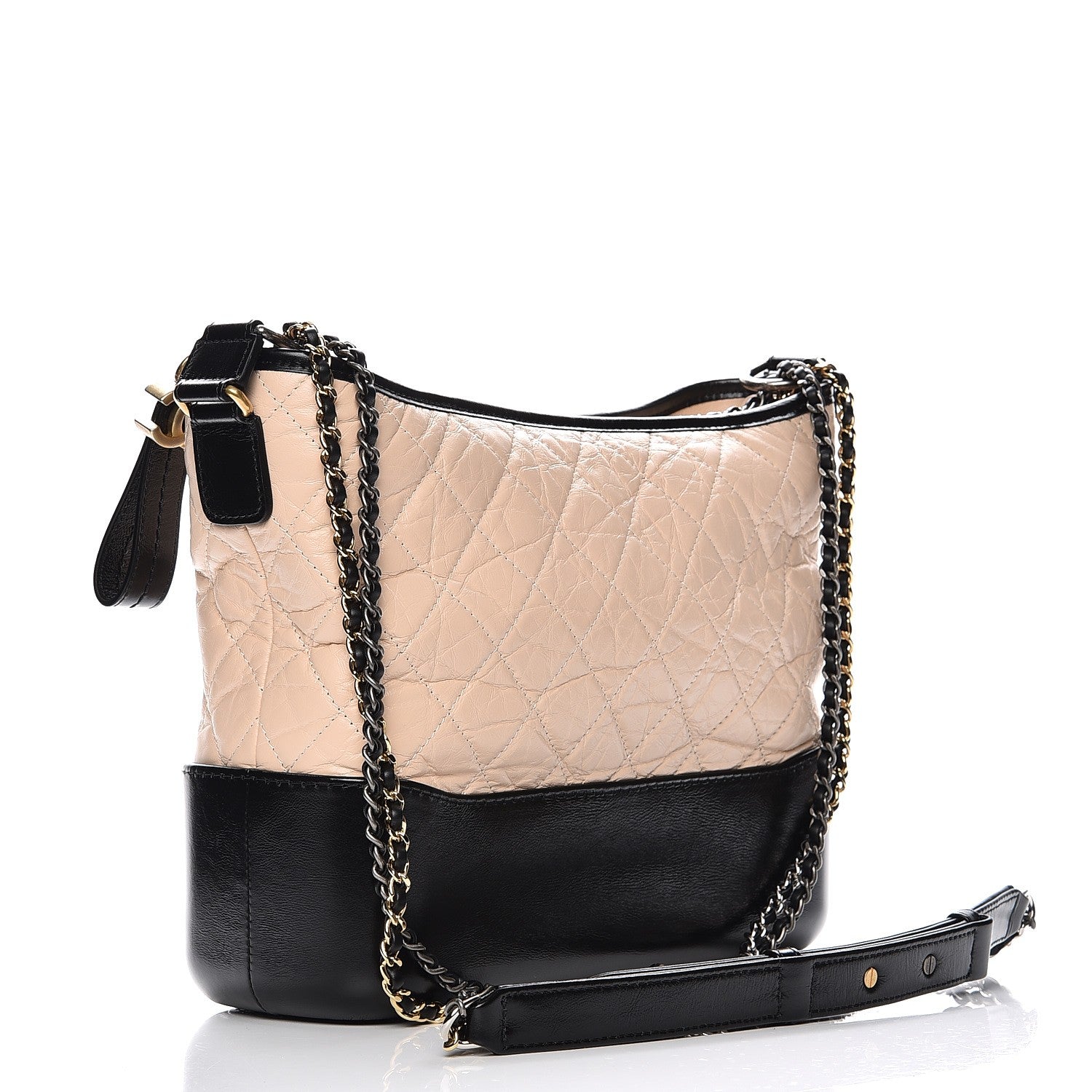 Chanel Aged Calfskin Quilted Medium Gabrielle Hobo Beige Black 3 of 8