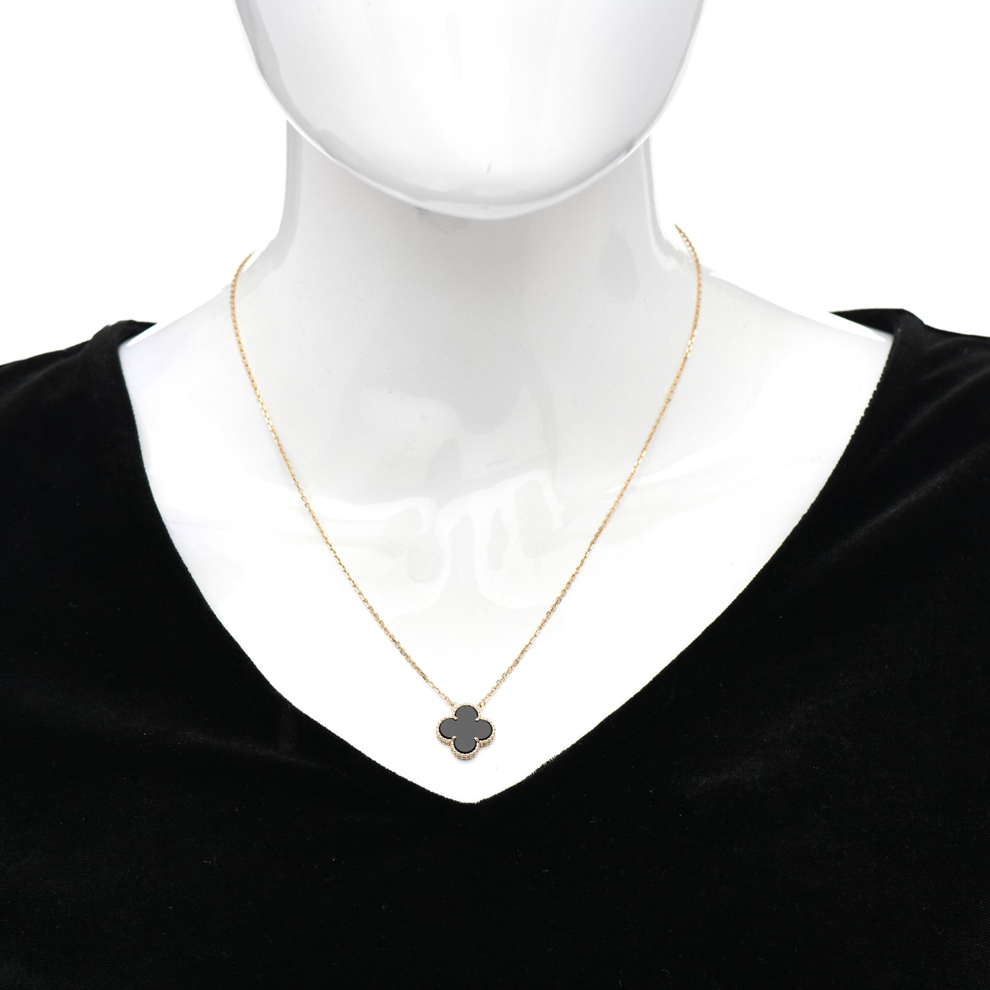 18K Yellow Gold Black Onyx Vintage Alhambra Pendant Necklace