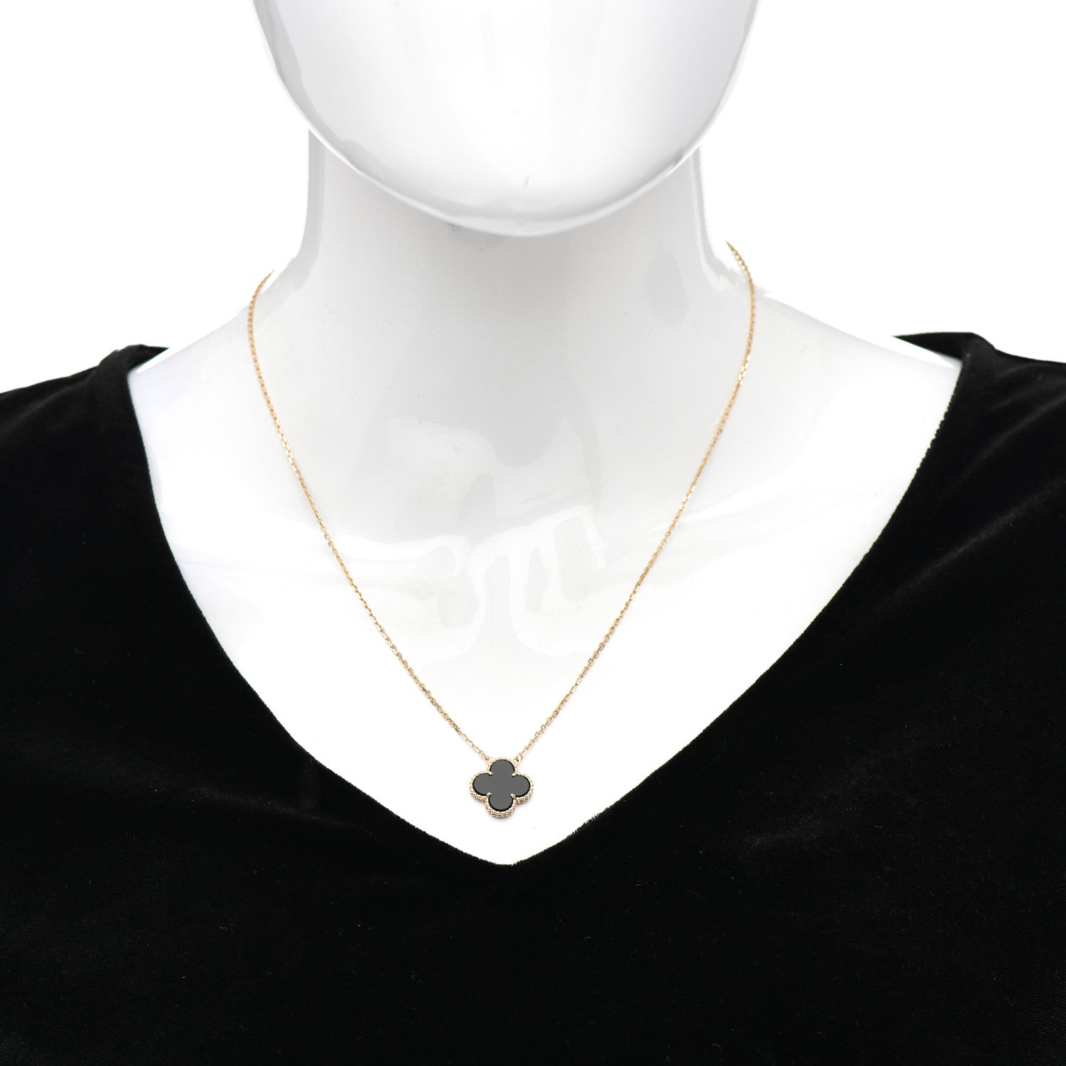 Van Cleef & Arpels 18K Yellow Gold Black Onyx Vintage Alhambra Pendant Necklace 2 of 5