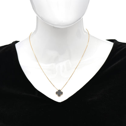 Van Cleef & Arpels 18K Yellow Gold Black Onyx Vintage Alhambra Pendant Necklace 2 of 5