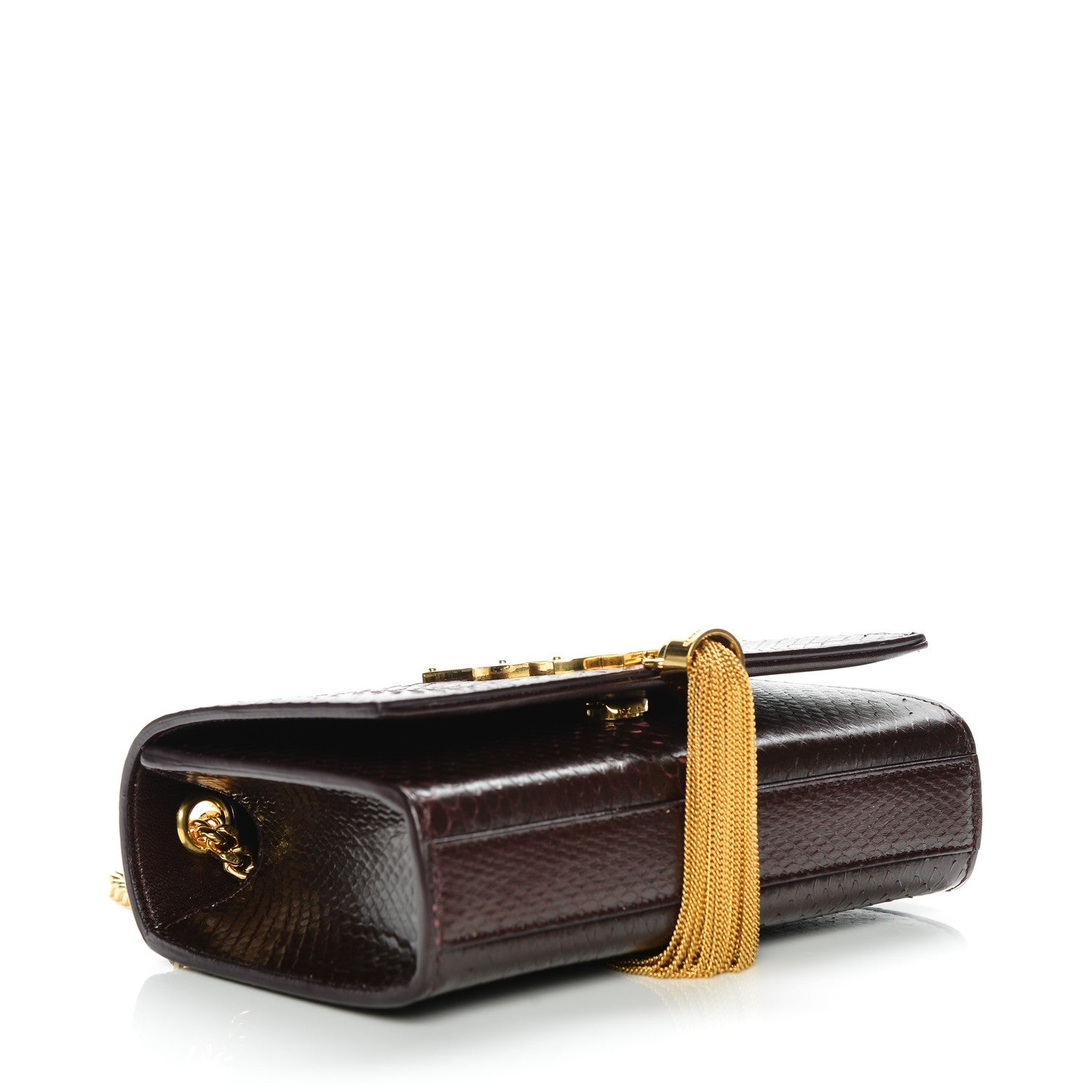 Saint Laurent Snakeskin Small Classic Monogram Kate Tassel Satchel Bordeaux 3 of 7