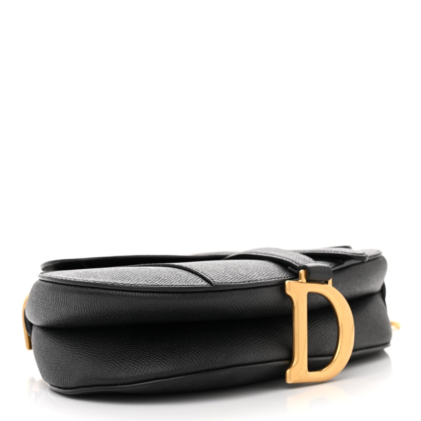 CHRISTIAN DIOR Grained Calfskin Saddle Bag With Strap Black