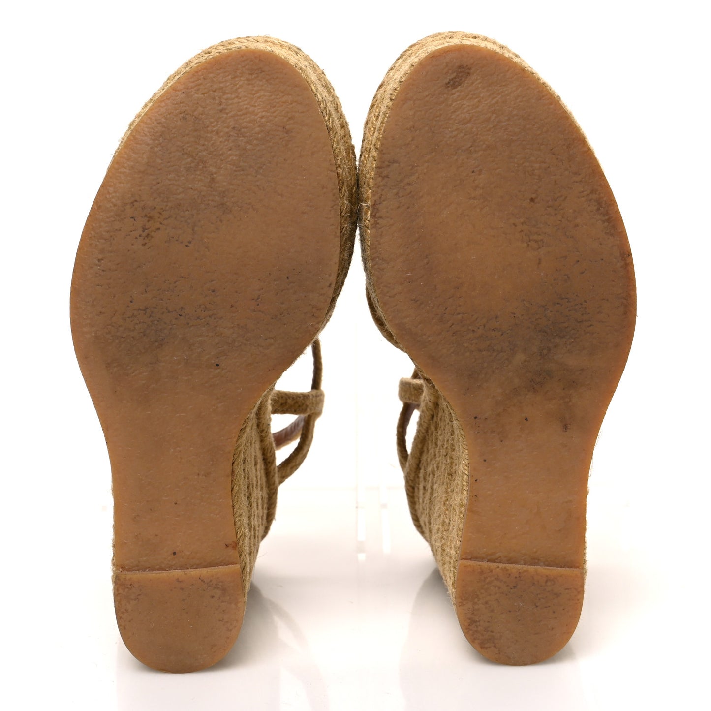 Raffia Calfskin Platform Espadrille Wedge Sandals 35.5 Caramel