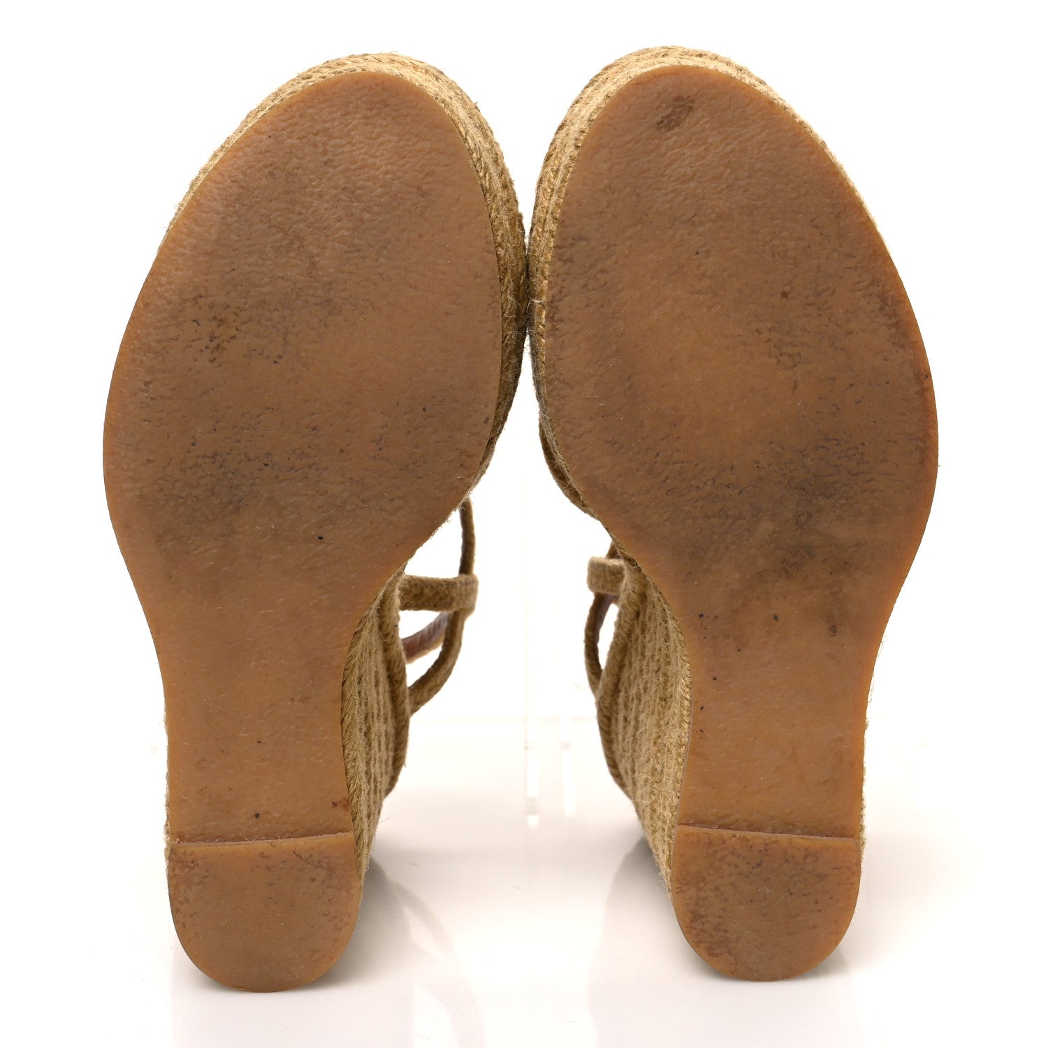Saint Laurent Raffia Calfskin Platform Espadrille Wedge Sandals 35.5 Caramel 7 of 10