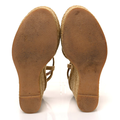 Saint Laurent Raffia Calfskin Platform Espadrille Wedge Sandals 35.5 Caramel 7 of 10