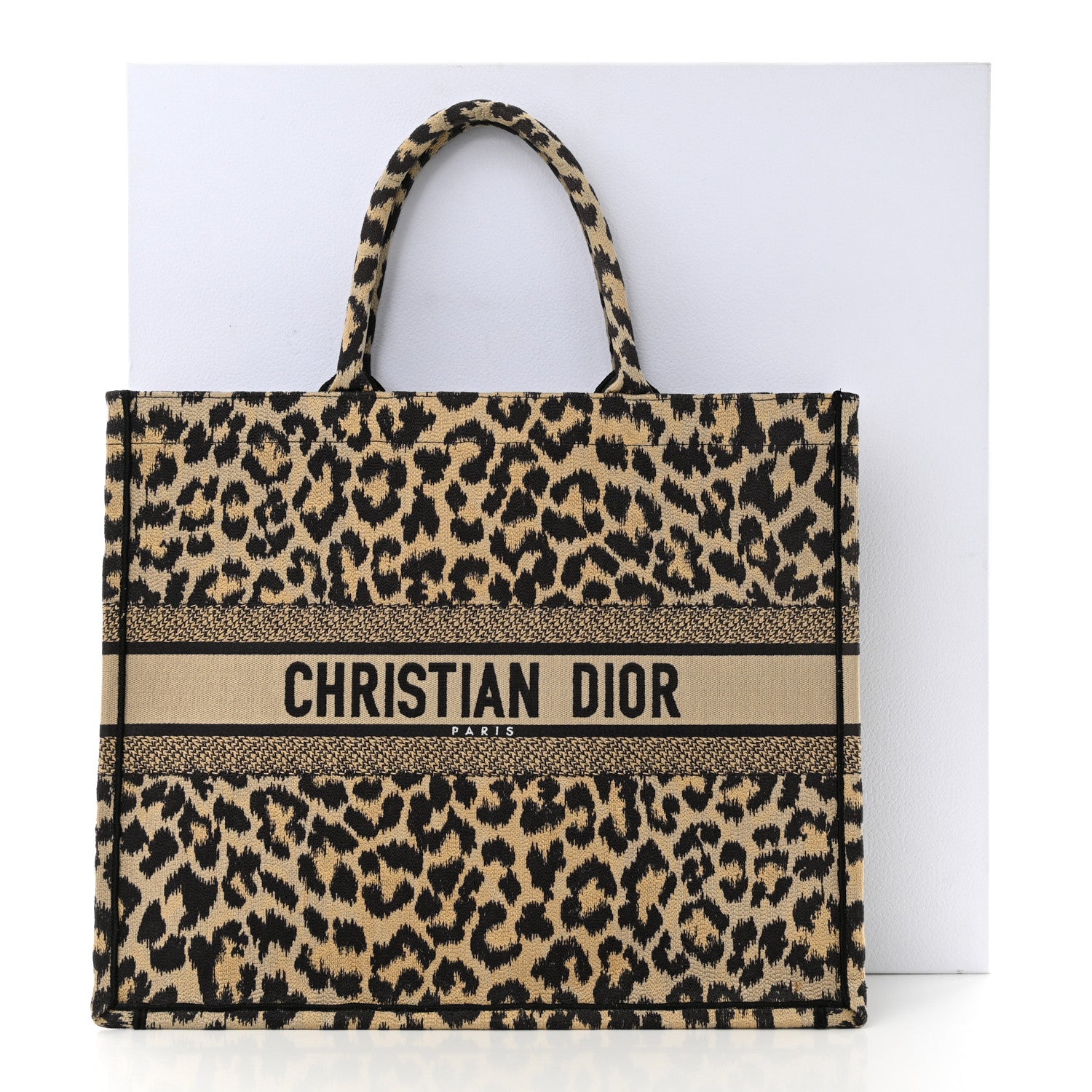 Christian Dior Canvas Mizza Embroidered Large Leopard Book Tote Beige 11 of 11