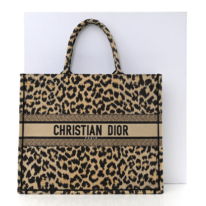Christian Dior Canvas Mizza Embroidered Large Leopard Book Tote Beige 11 of 11