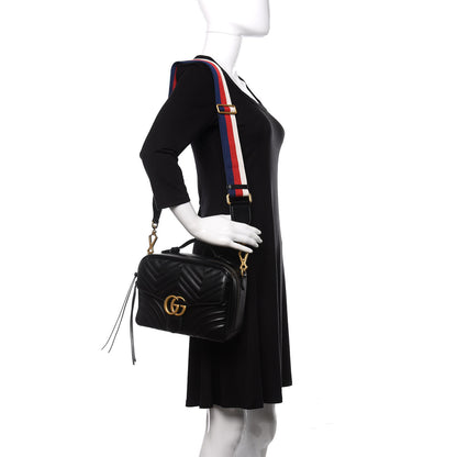 Gucci Calfskin Matelasse Sylvie Web Small GG Marmont Top Handle Shoulder Bag Black 2 of 11